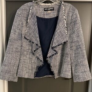 Karl Lagerfeld Women's Navy Blue and White Textured Blazer